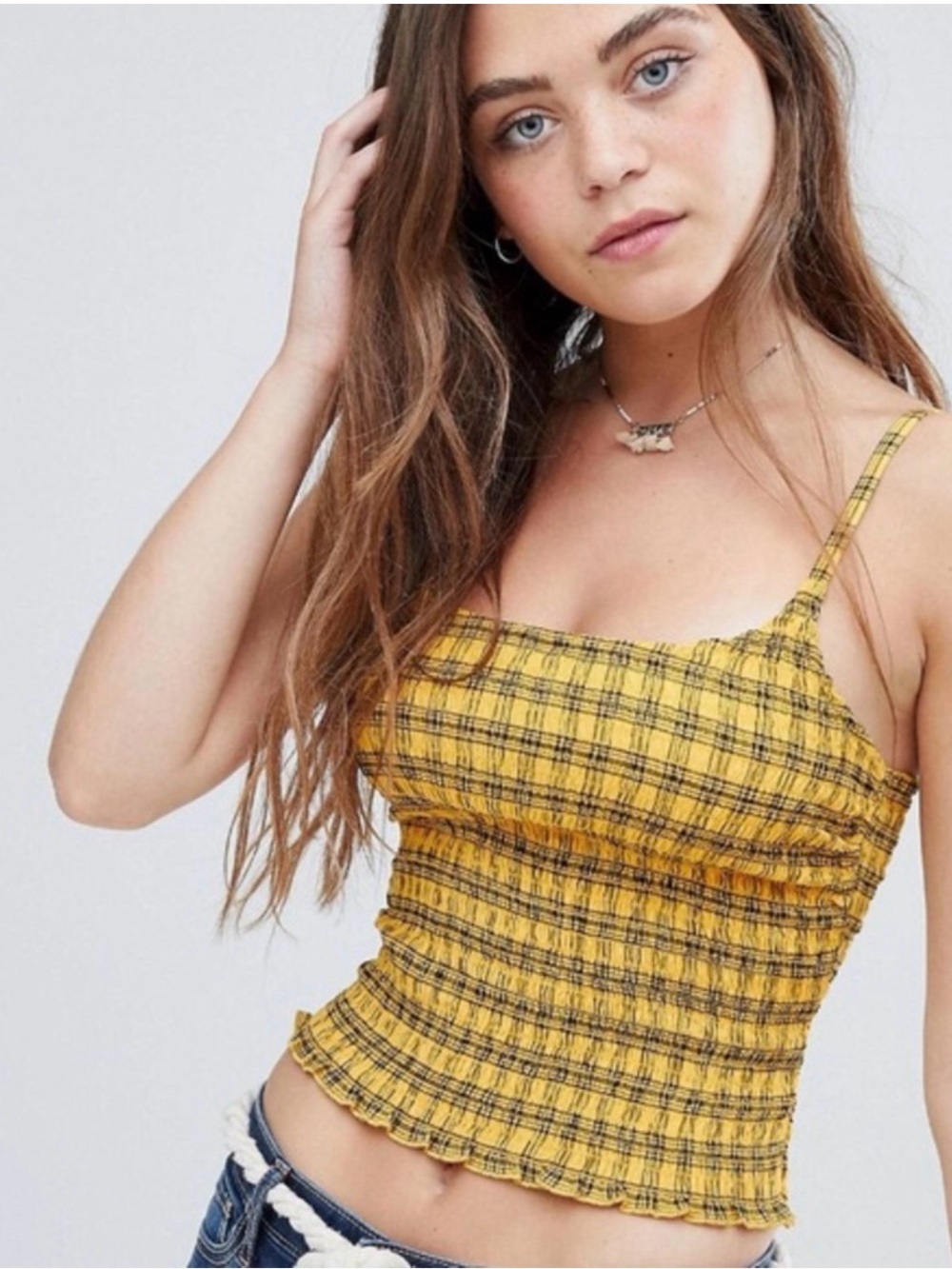 Hollister Yellow Plaid Textured Cami Tank